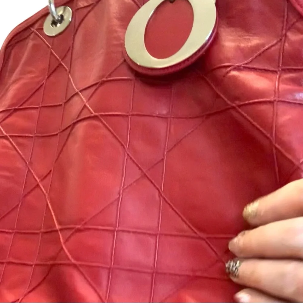 Christian Dior Medium Granville Cannage Bag Red Quilted Lambskin Leather - Picture 9 of 14